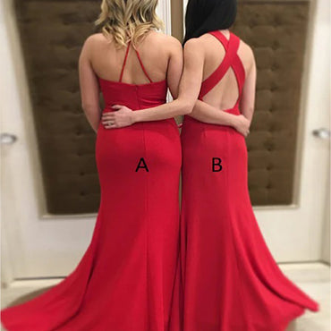 Sexy Red Mermaid Sleeveless Wedding Guest Bridesmaid Dresses,WGM372