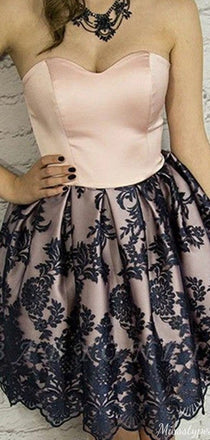 Gorgeous Strapless Lace A-line Short Mini Homecoming Dress,EPT476