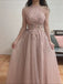 Sparkly Applique Pink Halter A-Line Long Prom Dress Ideas, Evening Party Dresses,WGP1917