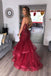 Popular Red Spaghetti Strap Mermaid Long Prom Dress Ideas, Evening Party Dresses,WGP1982