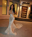 Modern Silver Prom Dress Halter Neck Deep V Backless Sparkly Maxi Gown,WGP2114