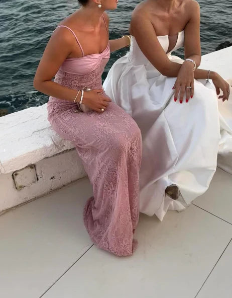 Sexy Pink Spaghetti Strap Mermaid Long Prom Dress Ideas, Evening Party Dresses,WGP1865