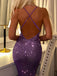 Sparkly Purple Spaghetti Strap Mermaid Long Prom Dress Ideas, Evening Party Dresses, WGP2022