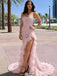 Unique Pink Sequin Strapless Prom Gown High Slit Ruffle Mermaid Formal Dress,WGP2180