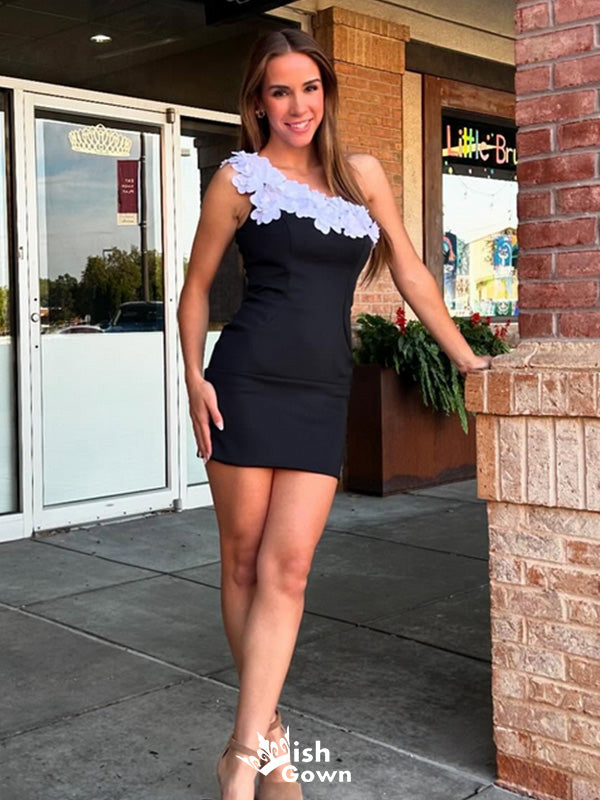 Elegant One-shoulder Sheath Short Mini Homecoming Dress,EPT486