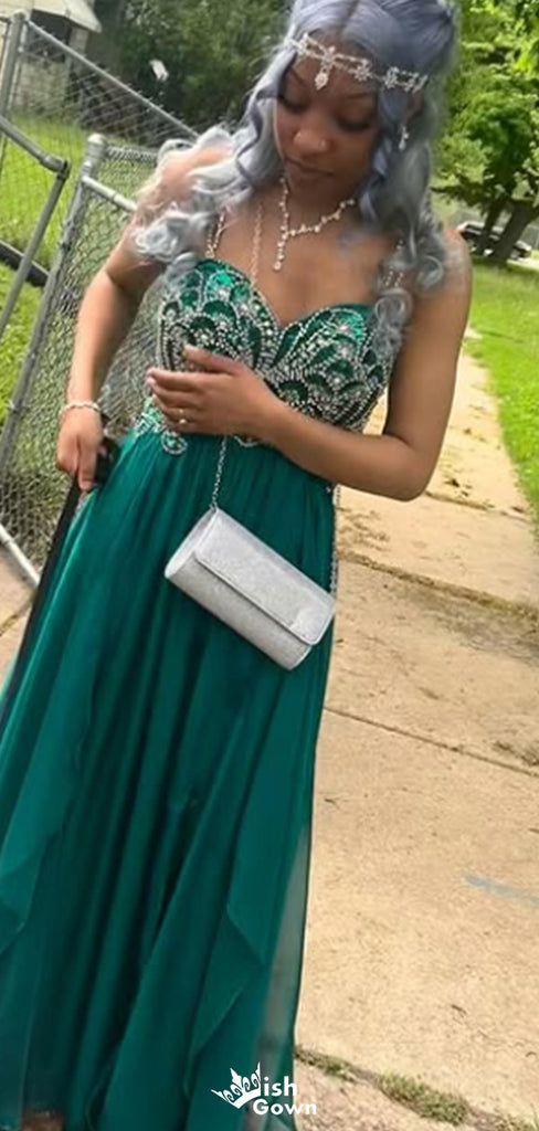 Elegant Spaghetti Strap A-line Long Prom Dress Ideas, Evening Party Dresses,WGP1642