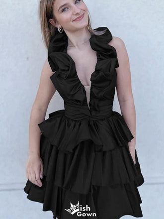 Gorgeous Deep V-neck Halter A-line Short Mini Homecoming Dress,EPT496