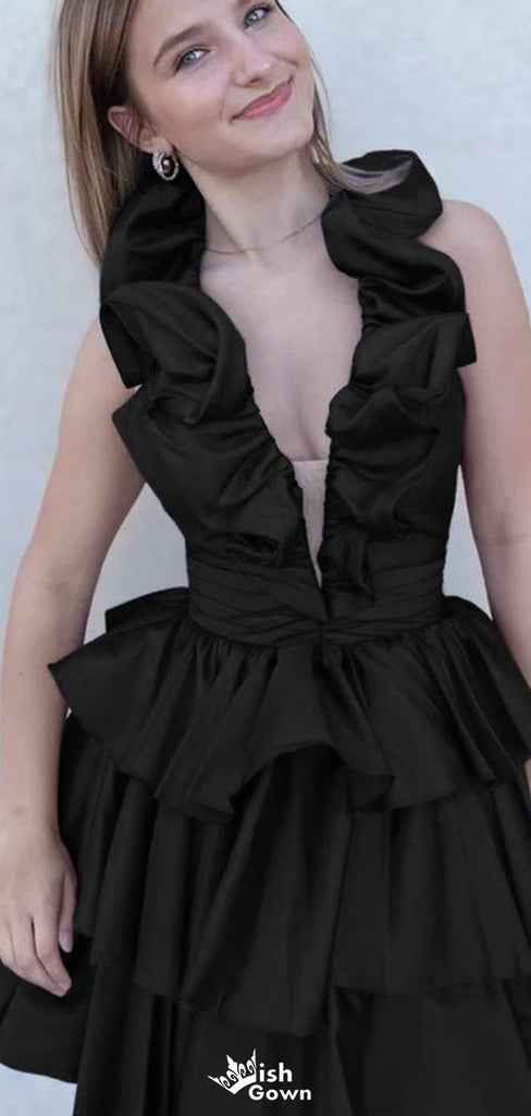 Gorgeous Deep V-neck Halter A-line Short Mini Homecoming Dress,EPT496