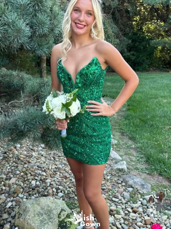 Unique Straplesss V-neck Sheath Short Mini Homecoming Dress,EPT506