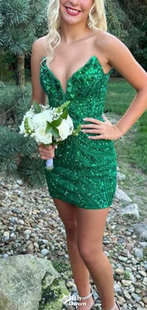 Unique Straplesss V-neck Sheath Short Mini Homecoming Dress,EPT506