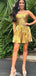 Sexy Gold Spaghetti Strap A-line Short Mini Homecoming Dress,EPT512