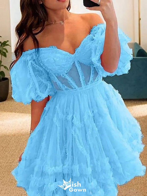 Gorgeous Off-shoulder A-line Short Mini Homecoming Dress,EPT516