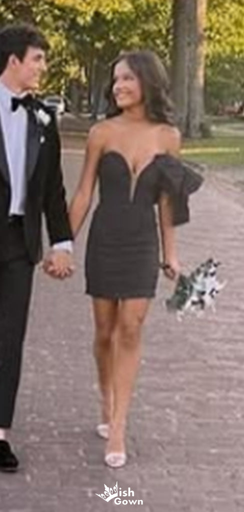 Formal One-shoulder V-neck Sheath Short Mini Homecoming Dress,EPT524