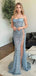Sparkly Blue Sequin Prom Dress Strapless Side Slit Floor Length Mermaid Party Gown,WGP2074