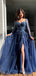 Unique Navy Blue Long Sleeve A-Line Long Prom Dress Ideas, Evening Party Dresses,WGP1919