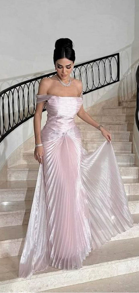Elegant Pink Off-Shoulder Mermaid Long Prom Dress Ideas, Evening Party Dresses,WGP1757