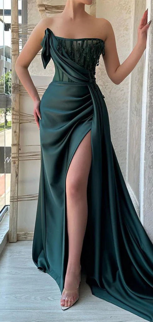 Chic Green Sweetheart Mermaid Side Slit Long Prom Dress Ideas, Evening Party Dresses,WGP1957