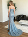Sparkly Blue Sequin Prom Dress Strapless Side Slit Floor Length Mermaid Party Gown,WGP2074