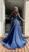 Unique Navy Blue Long Sleeve A-Line Long Prom Dress Ideas, Evening Party Dresses,WGP1919