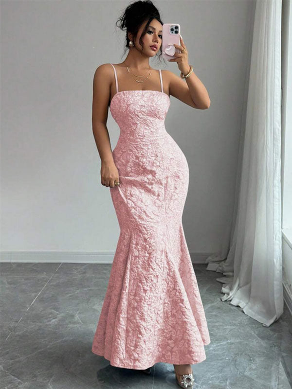 Elegant Applique Pink Spaghetti Strap Mermaid  Long Prom Dress Ideas, Evening Party Dresses,WGP1820