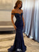 Elegant Navy Blue Off-Shoulder Mermaid Long Prom Dress Ideas, Evening Party Dresses, WGP2023