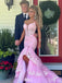 Elegant Applique Pink Spaghetti Strap Mermaid Long Prom Dress Ideas, Evening Party Dresses,WGP1983