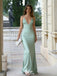 Sexy Sage Green Satin Prom Dress V-Neck Backless Formal Evening Gown,WGP2136