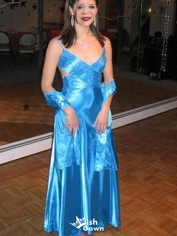 Elegant Spaghetti Strap V-neck A-line Long Prom Dress Ideas, Evening Party Dresses,WGP1701