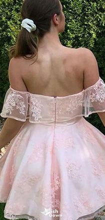Elegant Sweetheart Off-shoulder Lace A-line Short Mini Homecoming Dress,EPT331
