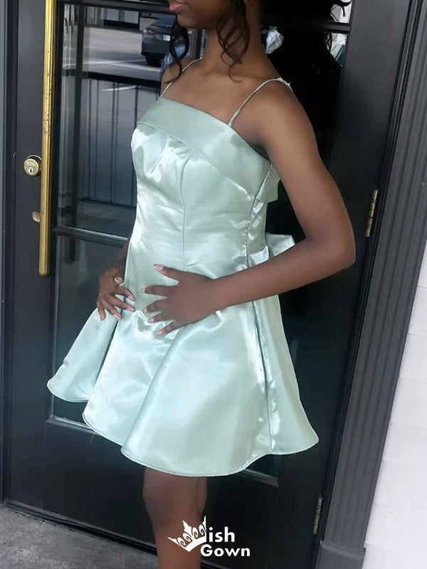 Casual Spaghetti Strap A-line Short Mini Homecoming Dress,EPT539