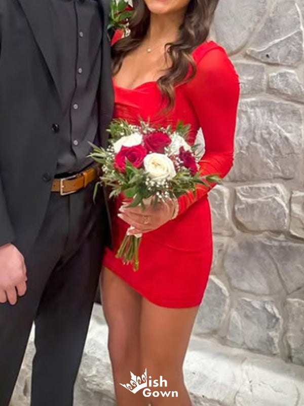 Casual Long Sleeves Sheath Short Mini Homecoming Dress,EPT542