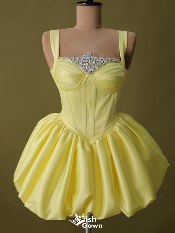 Casual Spaghetti Strap A-line Short Mini Homecoming Dress,EPT557