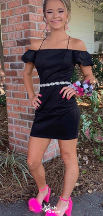 Casual One-shoulder Spaghetti Strap Sheath Short Mini Homecoming Dress,EPT563