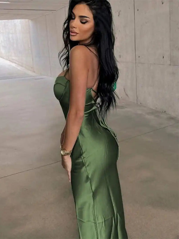 Sexy Green Spaghetti Strap Mermaid Backless Long Sleeveless Party Prom Dresses,Evening Dress Online, WGP783