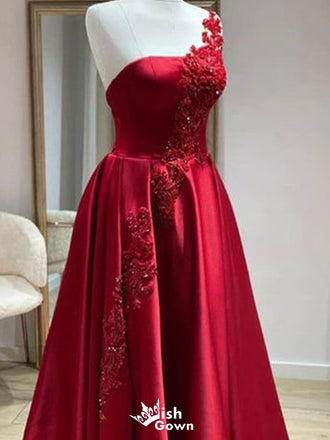 Gorgeous One-shoulder A-line Long Prom Dress Ideas, Evening Party Dresses,WGP1719