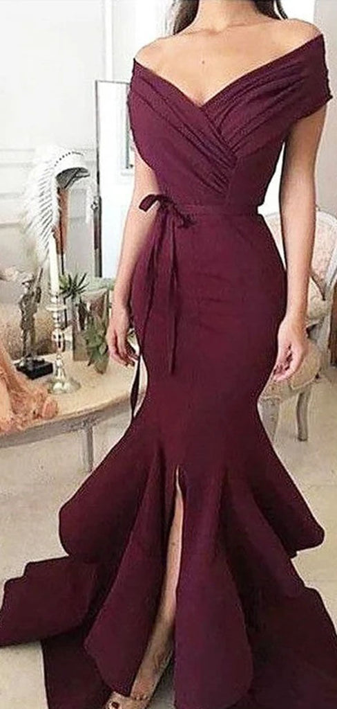 Elegant Red Off-Shoulder Mermaid Long Prom Dress Ideas, Evening Party Dresses,WGP1769