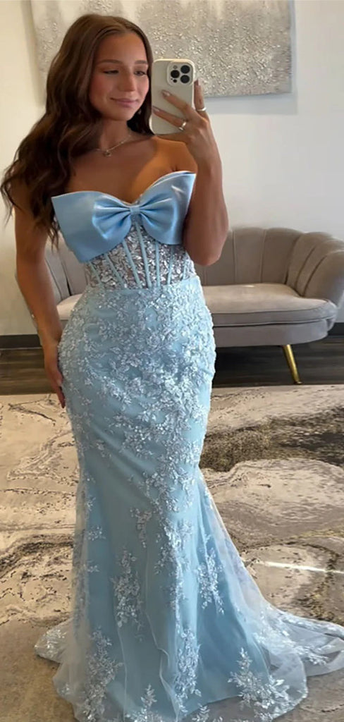Unique Blue Applique Sweetheart Mermaid Long Prom Dress Ideas, Evening Party Dresses,WGP1898