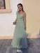 Popular Floral Green V-Neck A-Line Sleeveless Long Prom Dress Ideas, Evening Party Dresses,WGP1681