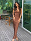 Elegant Brown Spaghetti Strap Mermaid Long Prom Dress Ideas, Evening Party Dresses,WGP1734