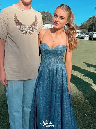 Gorgeous Sweetheart Spaghetti Strap A-line Unique Long Prom Dress Ideas, Evening Party Dresses,WGP1164