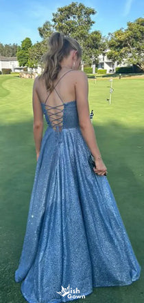 Gorgeous Sweetheart Spaghetti Strap A-line Unique Long Prom Dress Ideas, Evening Party Dresses,WGP1164