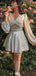 Elegant Long Sleeves V-neck A-line Short Mini Homecoming Dress,EPT566