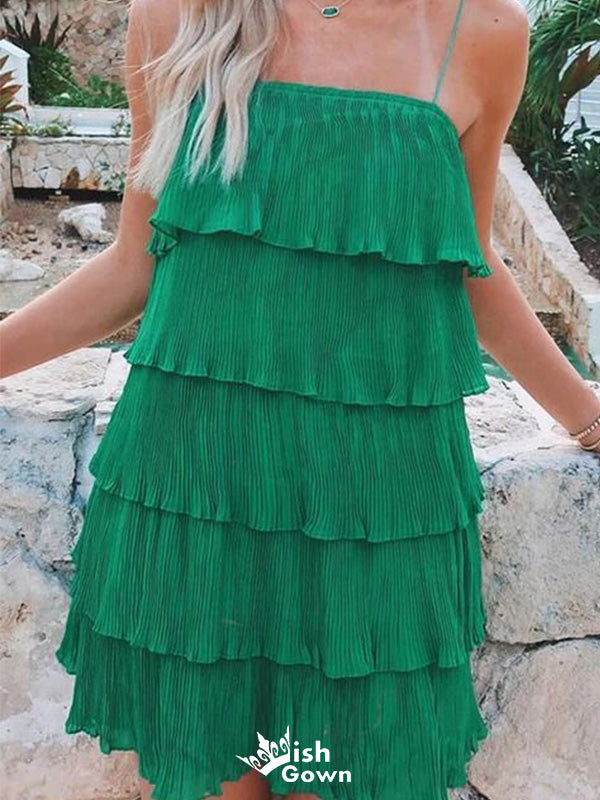 Casual Spaghetti Strap A-line Short Mini Homecoming Dress,EPT571