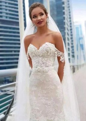 Gorgeous Mermaid Sweetheart Off Shoulder Sleeveless Applique Popular Bridal Long Wedding Dresses, WDH123
