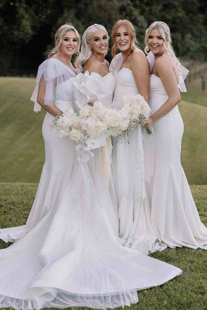 Mismatched White Mermaid Popular Cheap Maxi Long Wedding Guest Bridesmaid Dresses,WGM235