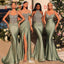 Simple Green Mismatched Sleeveless Mermaid Long Bridesmaid Dresses Online, WGM422