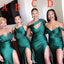 Simple Green Mismatched Sleeveless Mermaid Side Slit Long Bridesmaid Dresses Online , WGM417