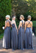Elegant Navy Blue Mismatched Sleeveless A-Line Long Bridesmaid Dresses Online,WGM457