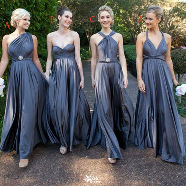 Elegant Navy Blue Mismatched Sleeveless A-Line Long Bridesmaid Dresses Online,WGM457
