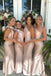 Classy Champagne One Shoulder Satin Bridesmaid Dress with Bow Knot,WGM474